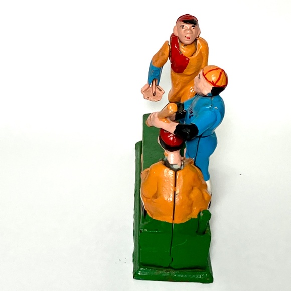 Vintage Cast Iron Hometown Battery Baseball Mechanical Coin  Bank Toy - Picture 8 of 11